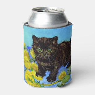 Van Gogh Style Cat with Sunflowers Can Cooler
