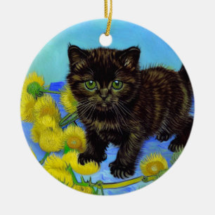 Van Gogh Style Cat with Sunflowers Ceramic Ornament
