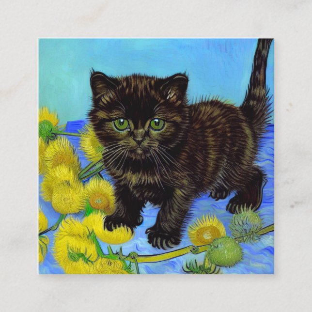 Van Gogh Style Cat with Sunflowers Enclosure Card (Front)
