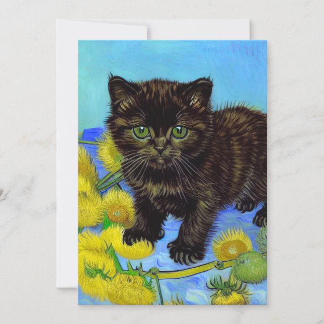 Van Gogh Style Cat with Sunflowers Invitation (Front)