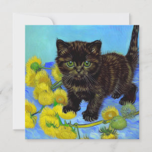 Van Gogh Style Cat with Sunflowers Invitation