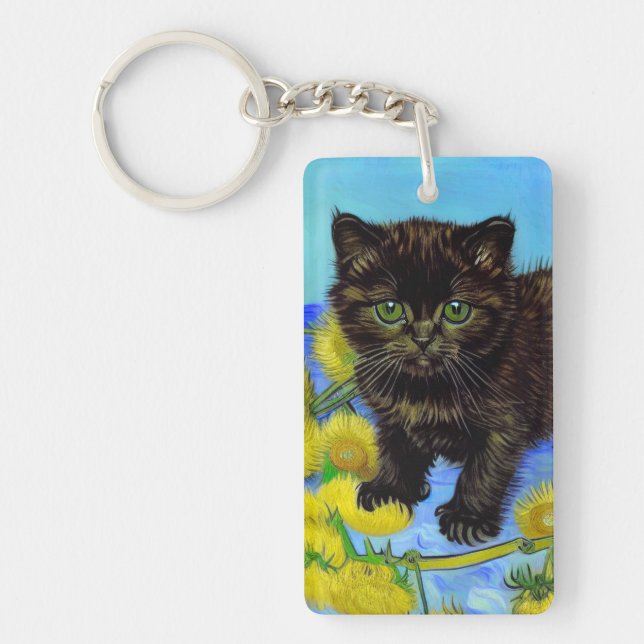 Van Gogh Style Cat with Sunflowers Keychain (Front)