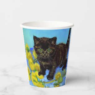 Van Gogh Style Cat with Sunflowers Paper Cups