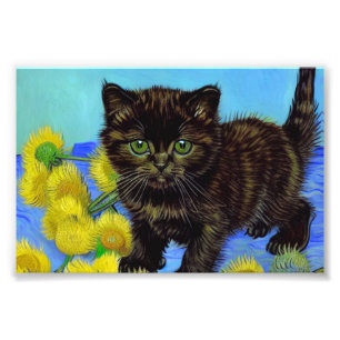 Van Gogh Style Cat with Sunflowers Photo Print