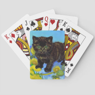 Van Gogh Style Cat with Sunflowers Playing Cards