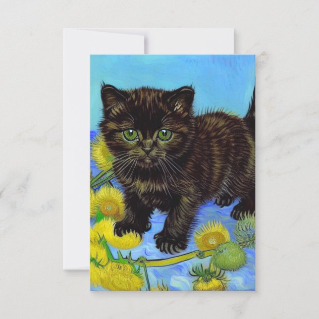 Van Gogh Style Cat with Sunflowers RSVP Card (Front)
