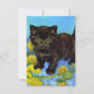 Van Gogh Style Cat with Sunflowers RSVP Card