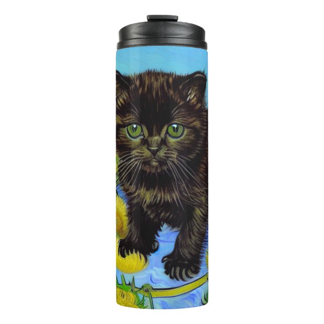 Van Gogh Style Cat with Sunflowers Thermal Tumbler (Front)