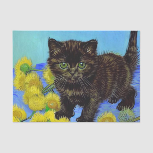 Van Gogh Style Cat with Sunflowers Tissue Paper (Front)