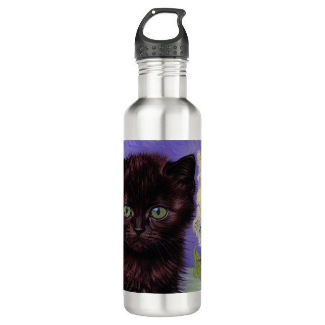 Van Gogh Style Cat with White Flowers 710 Ml Water Bottle (Front)
