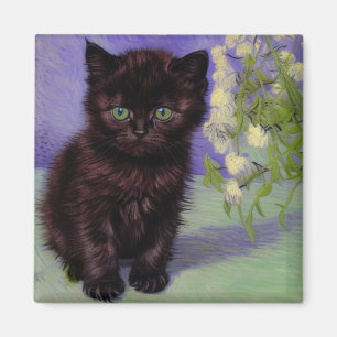 Van Gogh Style Cat with White Flowers Magnet