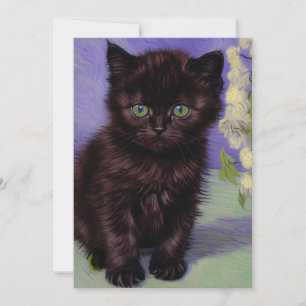 Van Gogh Style Cat with White Flowers Save The Date