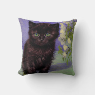 Van Gogh Style Cat with White Flowers Throw Pillow