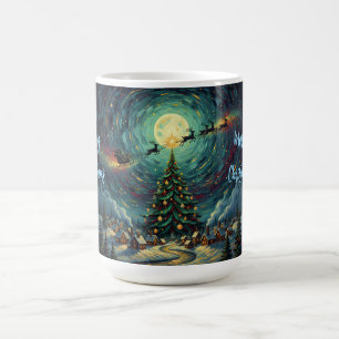 Van Gogh Style Christmas Coffee Mug Santa Sleigh