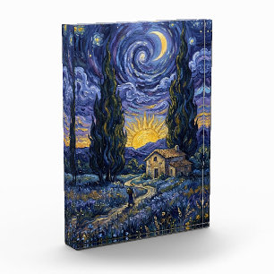 Van Gogh Style Cypress Dusk Midnight Starry Night Photo Block