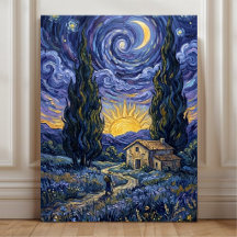 Van Gogh Style Cypress Dusk Starry Night Art