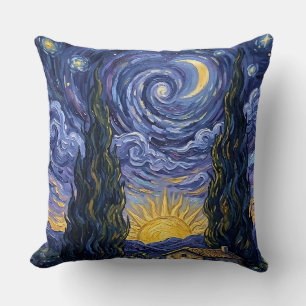 Van Gogh Style Cypress Dusk Starry Night Throw Pillow
