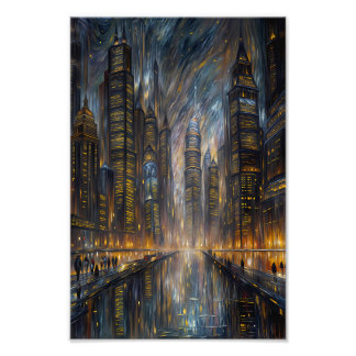 Van Gogh Style Futuristic Cityscape Art Photo Print