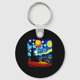 Van Gogh Style Hot Air Balloon Starry Night  Keychain