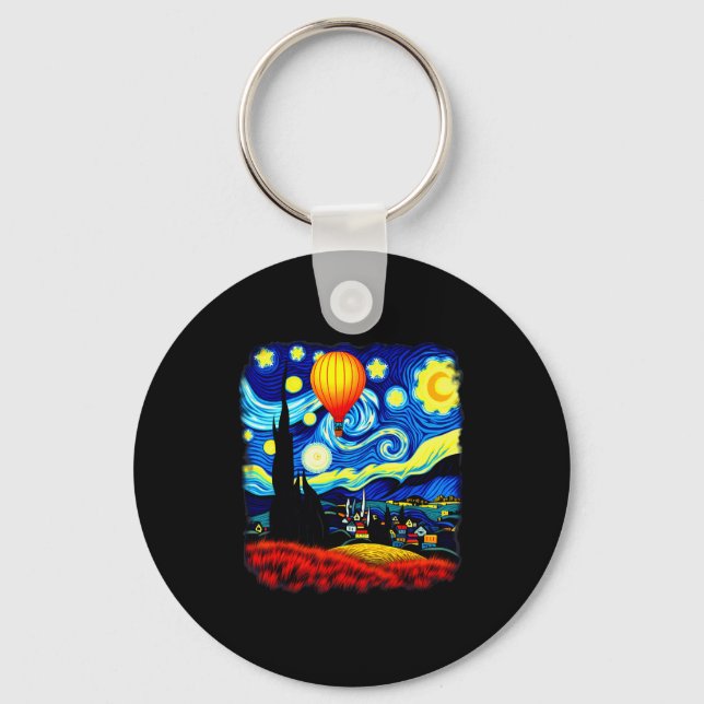 Van Gogh Style Hot Air Balloon Starry Night  Keychain (Front)