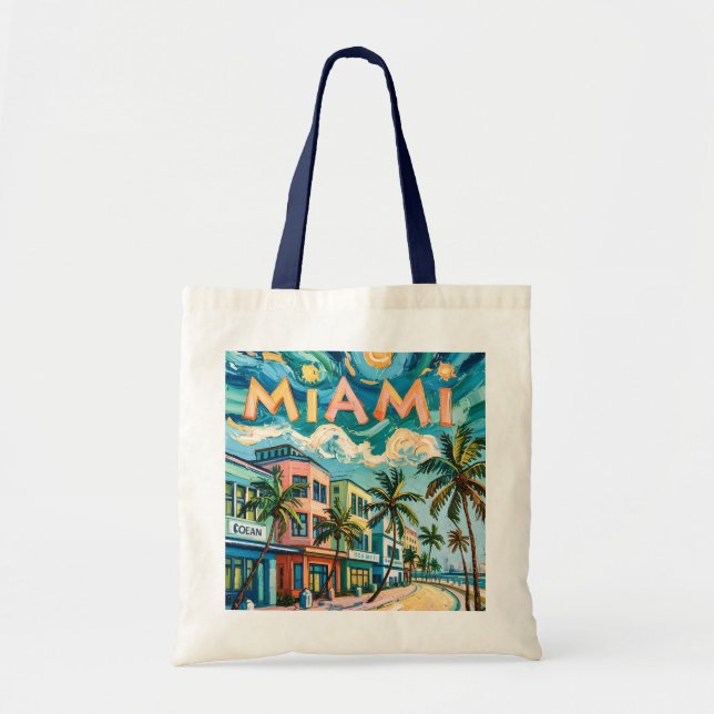 Van Gogh Style Miami Ocean Drive Colourful Beach Tote Bag (Front)