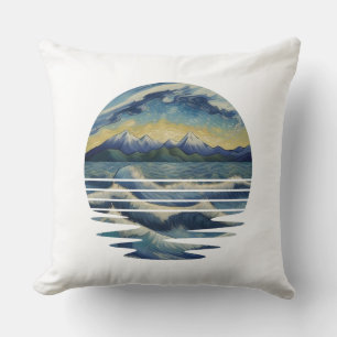 Van Gogh Style Paintings Set, A sea At Sunset Throw Pillow