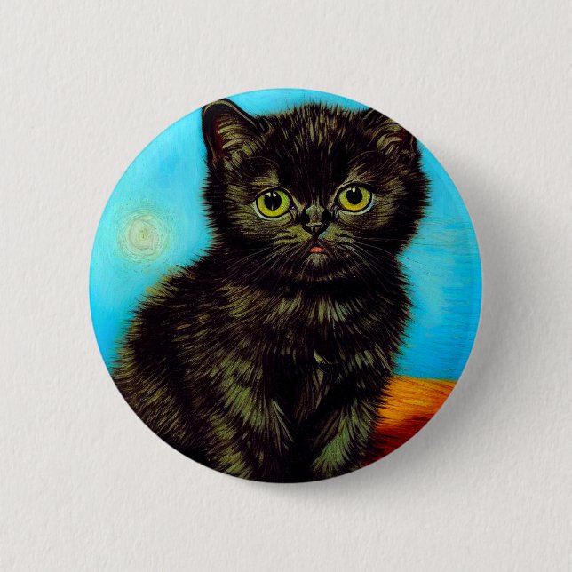 Van Gogh Style Pouting Kitten 2 Inch Round Button (Front)
