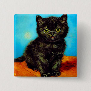 Van Gogh Style Pouting Kitten 2 Inch Square Button