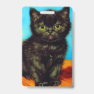 Van Gogh Style Pouting Kitten Badge