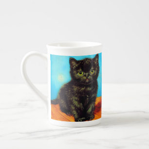 Van Gogh Style Pouting Kitten Bone China Mug
