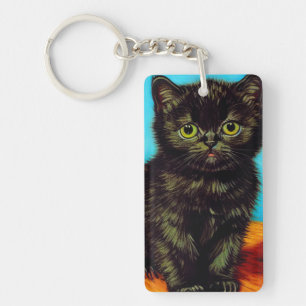 Van Gogh Style Pouting Kitten Keychain