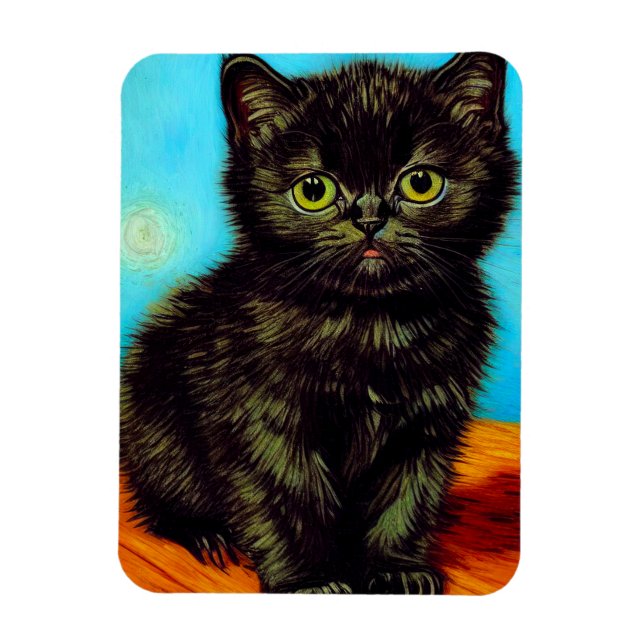 Van Gogh Style Pouting Kitten Magnet (Vertical)