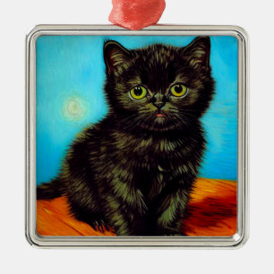 Van Gogh Style Pouting Kitten Metal Ornament