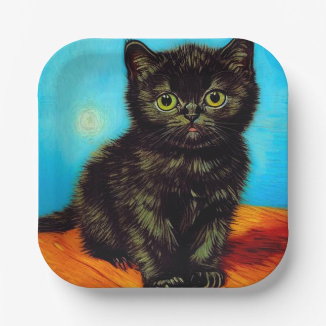 Van Gogh Style Pouting Kitten Paper Plate (Front)