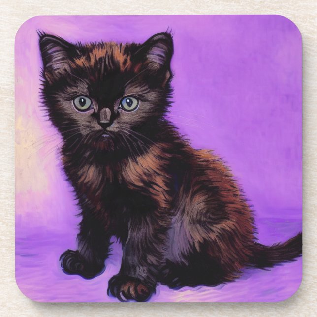 Van Gogh Style Purple Cat Coaster (Front)