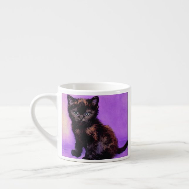 Van Gogh Style Purple Cat Espresso Cup (Left)