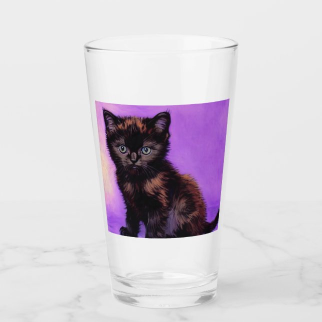 Van Gogh Style Purple Cat Glass (Front)