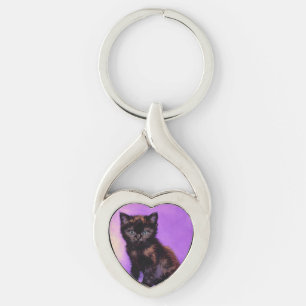 Van Gogh Style Purple Cat Keychain