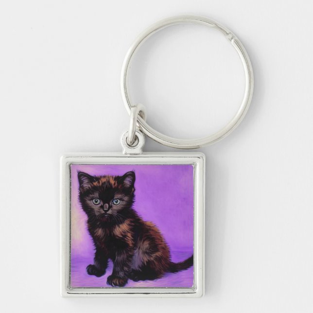 Van Gogh Style Purple Cat Keychain (Front)