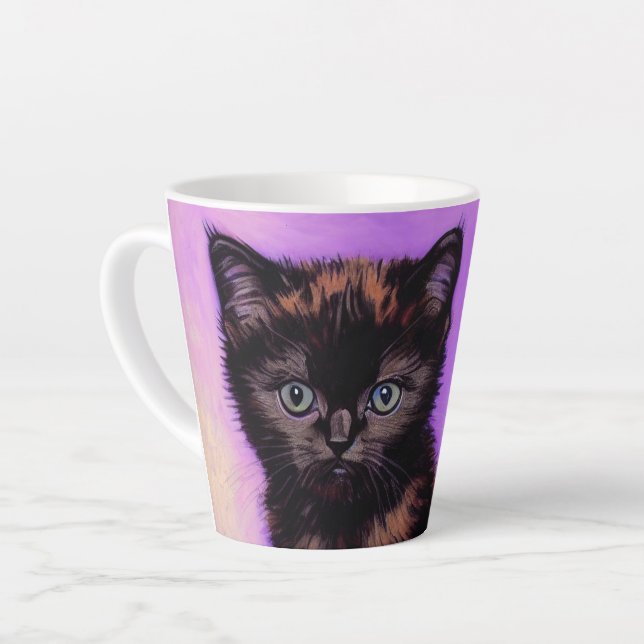 Van Gogh Style Purple Cat Latte Mug (Left Angle)