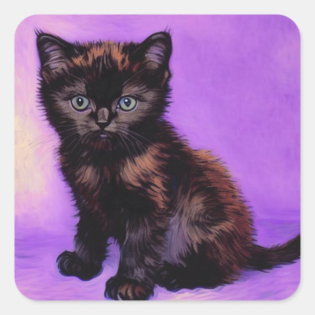 Van Gogh Style Purple Cat Square Sticker (Front)