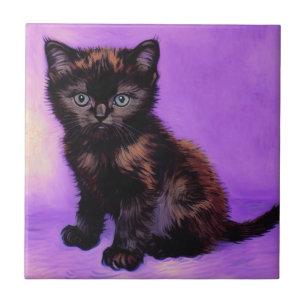 Van Gogh Style Purple Cat Tile