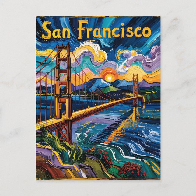 Van Gogh Style San Francisco Golden Gate Bridge Postcard (Front)