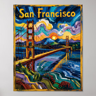 Van Gogh Style San Francisco Golden Gate Bridge Poster