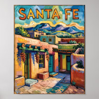 Van Gogh Style Santa Fe Travel Art with Adobe Home