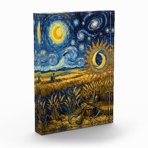 Van Gogh Style Starry Harvest Acrylic Fine Art Photo Block