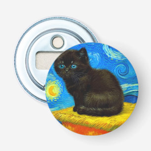Van Gogh Style Starry Night Cat Bottle Opener