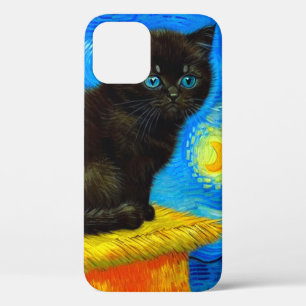 Van Gogh Style Starry Night Cat iPhone 12 Case