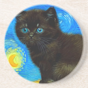 Van Gogh Style Starry Night Cat Coaster