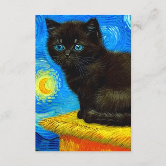 Van Gogh Style Starry Night Cat Enclosure Card (Front)